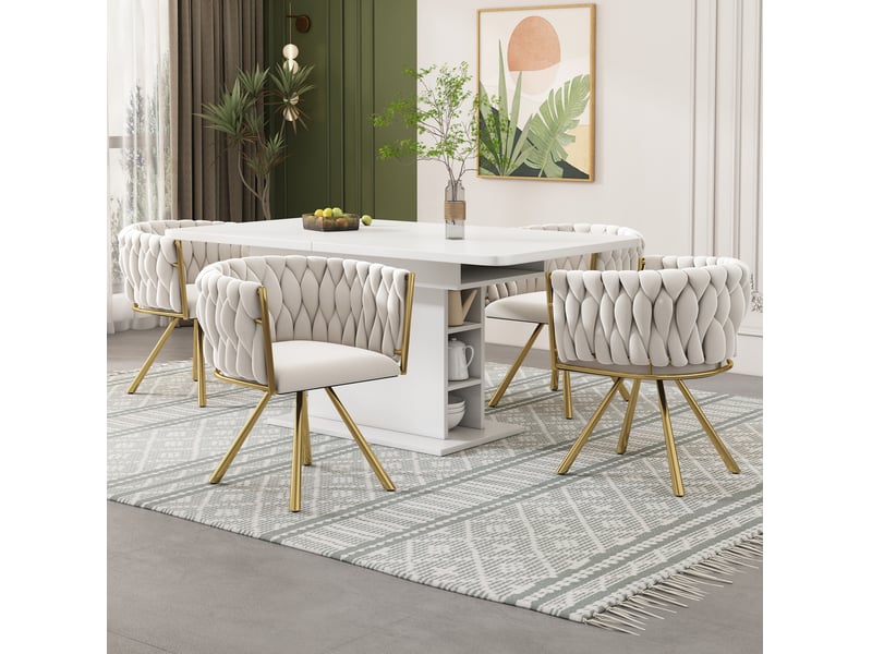  Chaise de salle à manger pivotante 59x54x72 cm à quatre pieds en métal beige et doré  - Conforama E