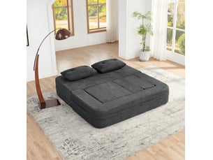 Canapé-lit modulable 3 places avec fauteuil pliable et poches latérales gris foncé