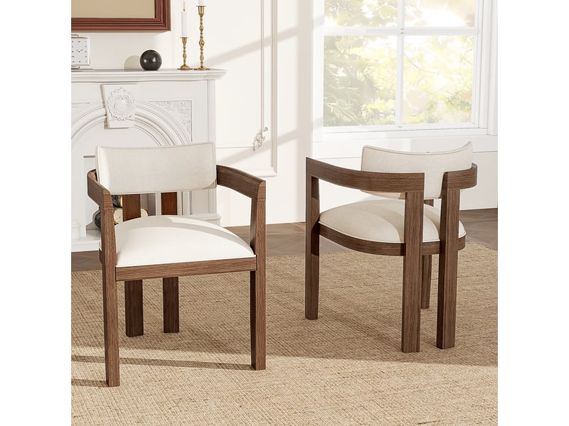  Lot de 4 chaises de salle à manger,avec accoudoirs,lin,coloris noyer  - Conforama E