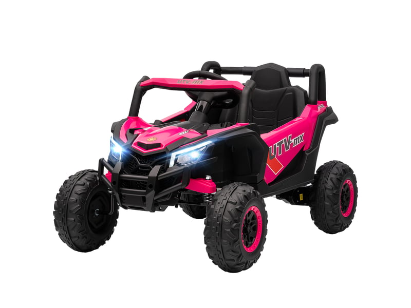  Voiture électrique utv 12v pour enfants avec 2 moteurs, télécommande 2,4 ghz, vitesse jusqu'à 7 kmh, système de suspension, rose  - Conforama B