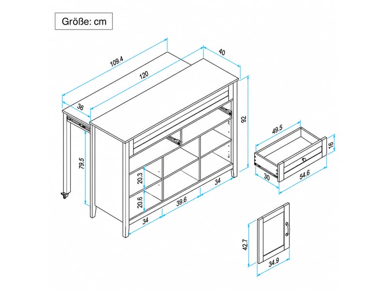  Îlot de cuisine avec table coulissante et rangements 120 cm homvra  - Conforama E