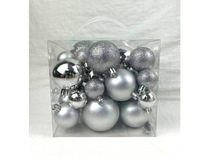 Kit de 35 boules de noël en plastique petit modèle argenté