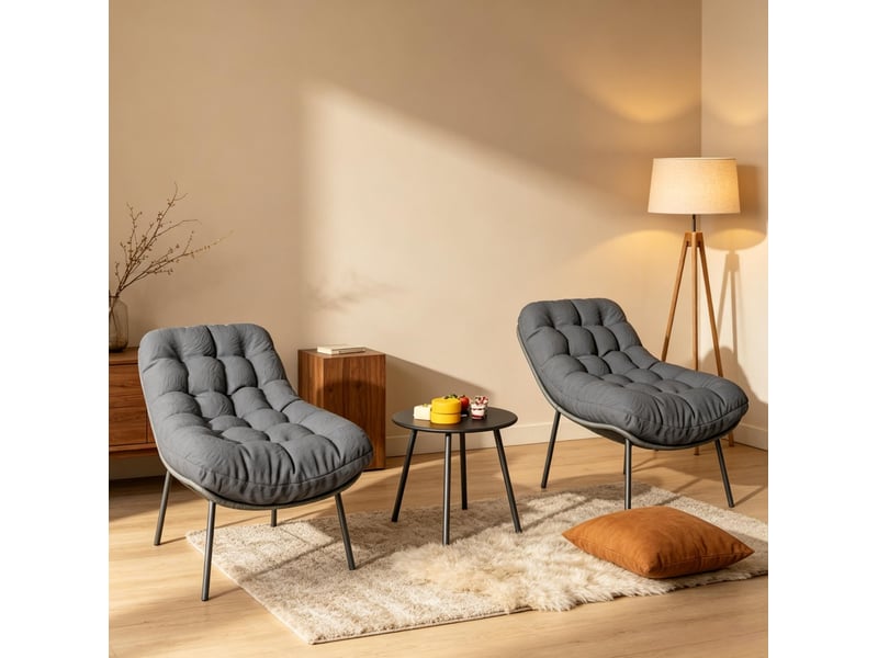  Salon de jardin 2 personnes 66x99x73 cm avec coussins acier gris  - Conforama C