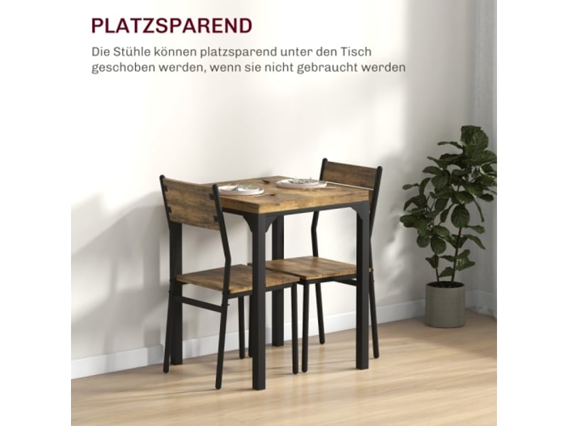 Ensemble salle à manger 3 pièces: table mdf et métal brun + 2 chaises – moderne - Conforama E