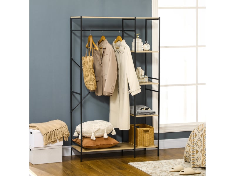  Penderie portant à vêtements style industriel en métal avec tringle et 4 étagères - dim. 100l x 46l x 170,5h cm  - Conforama D
