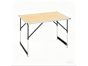 Table de camping pliante 100x60 cm – chêne clair – hauteur réglable sur 4 niveaux avec poignée pratique
