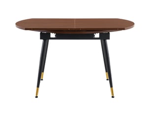 Table à manger extensible moderne, ronde à ovale, plateau mdf avec accents dorés, pieds métal , gain de place pour cuisine et salle à manger-noyer