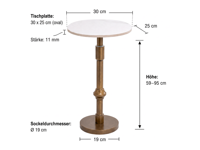 Table d'appoint ovale 30 x 25 cm en métal et céramique en pierre frittée réglable en hauteur blanche chicfurn - Conforama C
