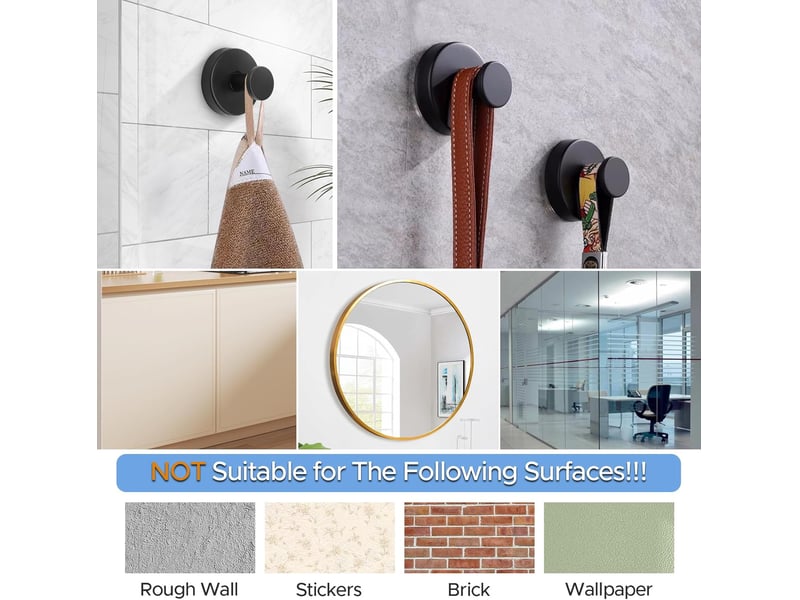  Lot de 4 crochets à ventouse noirs sans perçage, à extra solides pour salle de bain, cuisine, fenêtre lisse - réf. Szpb846419jjzj  - Conforama E