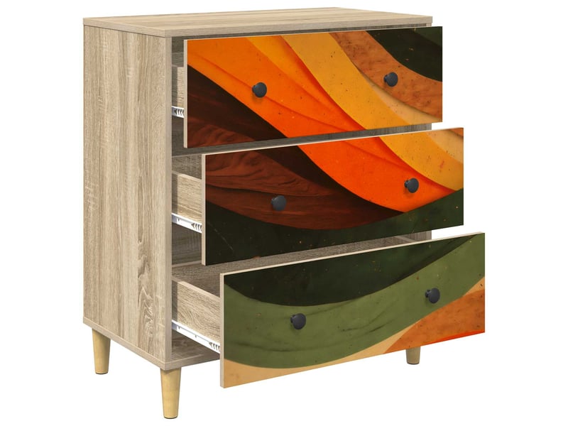  Commode chambre, meuble de rangement bonn impression vagues rétro 66 x 36,5 x 75 cm sonoma  - Conforama D