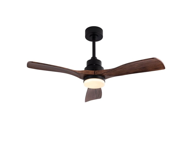  Ventilateur de plafond 107x107x34 cm noir et noyer foncé, abs avec lumière led et télécommande 6 vitesses  - Conforama A