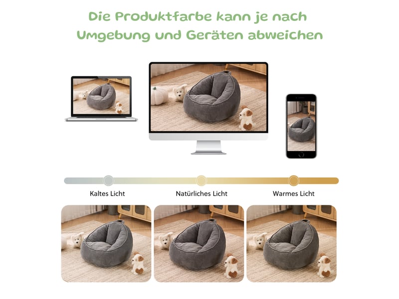  Fauteuil poire pour enfant modenvie en velours côtelé gris avec garnissage mousse, 69 x 72 x 51 cm  - Conforama E