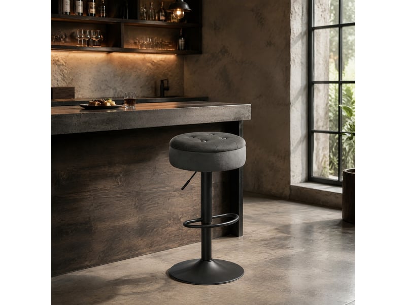  Tabouret de bar pivotant et réglable avec rangement en velours gris foncé  - Conforama D