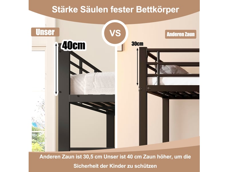  Lit superposé 140 × 200 cm 3 places avec lit gigogne, barrière de sécurité et échelle, sans matelas, métal noir  - Conforama E