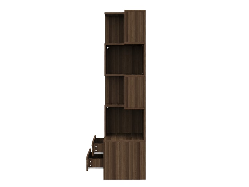  Étagère d’angle en l multifonction, marron, 45 × 43,5 × 180 cm, éclairage contrôlable par appli  - Conforama E