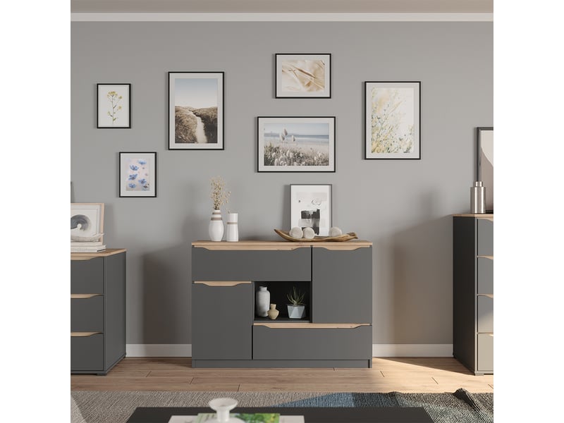  Vicco commode avec tiroirs, anthracitechêne artisan, 120x83.6cm  - Conforama C