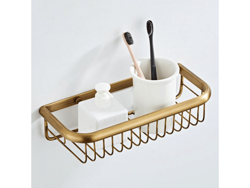 Étagère de douche carrée en laiton pour salle de bain, support de rangement mural, 30cm,bronze - Conforama D