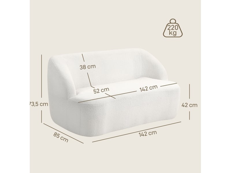  Canapé 2 places 142 x 85 cm blanc crème en polyester, dossier 16 cm, base antidérapante pour salon  - Conforama C