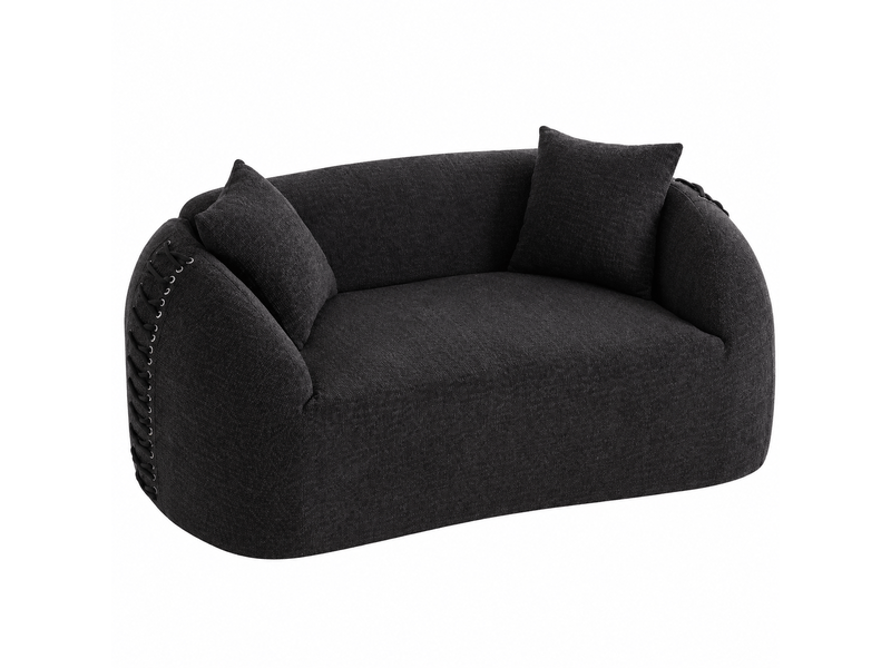  Canapé 2 places courbe 155x90x67 cm - 2 coussins et finitions lacées - chenille compressée, canapé compressé - noir CozyNest - Conforama A
