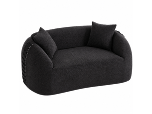 Canapé 2 places courbe 155x90x67 cm - 2 coussins et finitions lacées - chenille compressée, canapé compressé - noir