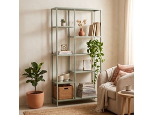 Padma - libreria freestanding a 6 ripiani 80x163,5x30 cm scaffale per soggiorno, ufficio in metallo salvia