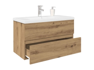 Meuble de lavabo avec bassin et robinet intégrés chêne artisanal