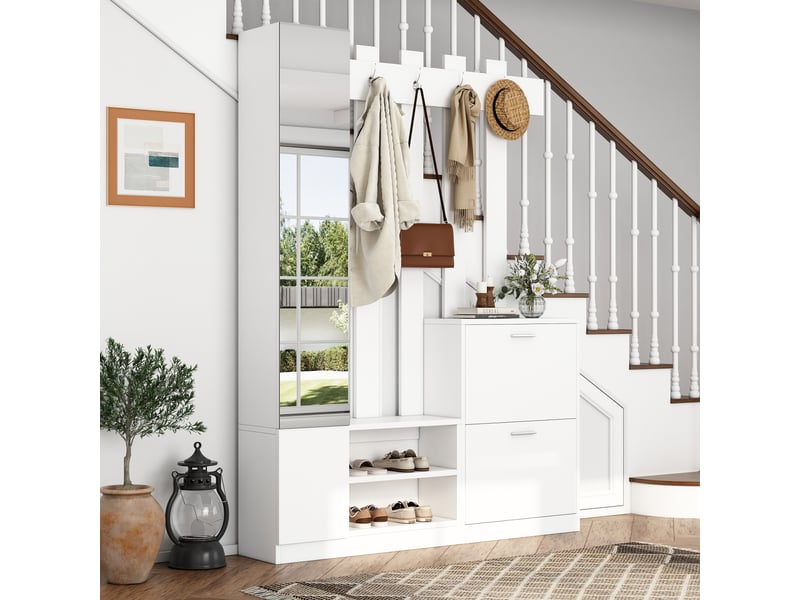 Portemanteau avec banc et rangement blanc 135 x 180 cm - Conforama B