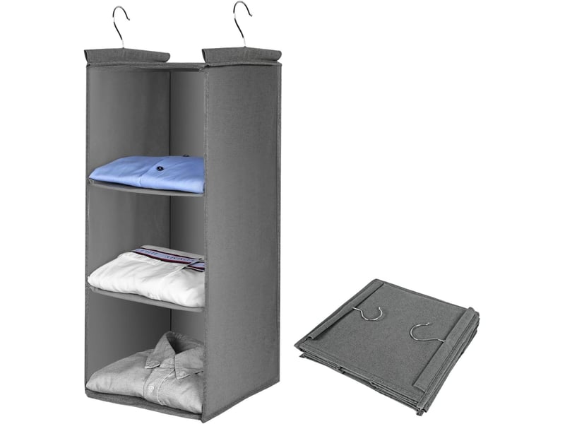  Organisateur de penderie suspendu à 3 niveaux avec crochets métalliques – rangement suspendu pliable, gris YSK0006160SJY - Conforama B