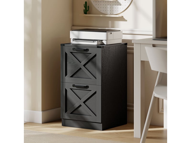  Caisson de bureau avec 2 tiroirs, dossiers suspendus pour formats lettrea4, style rustique, 40x40x71cm, noir  - Conforama C