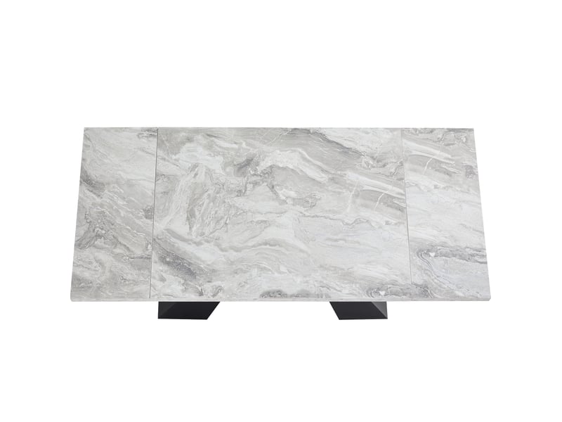  Table de salle à manger extensible, 99-159x74x77 cm, effet marbre, pratique, plateau mdf, piètement métal, coloris gris  - Conforama A
