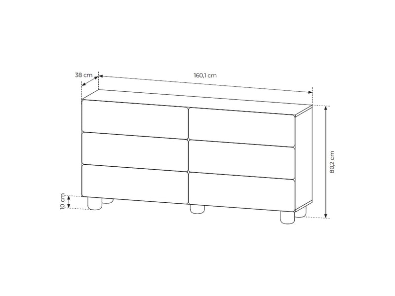  Buffet hana, enfilade 6 tiroirs, 160x38x80h cm chêne brun Hana - Conforama D
