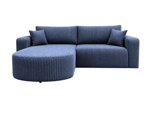 Canapé d'angle réversible convertible CASANOVA  4 places Velours côtelé bleu avec coffre de rangement