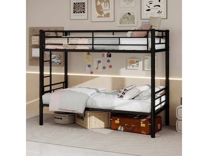  Lit superposé 90x190 cm - lit enfant convertible avec échelle et garde-corps - sans matelas - noir  - Conforama B