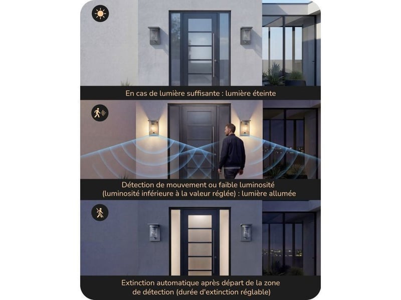 Applique murale exterieure avec detecteur de mouvement ip44 aluminium verre e27 370618_AACLB06024_6_DROPFR - Conforama C