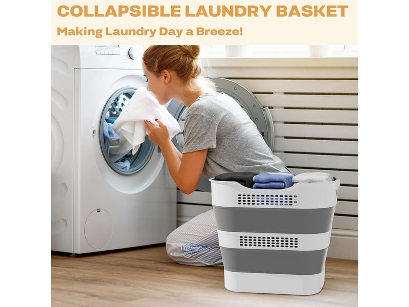 Lot de 2 paniers à linge pliables 42 l, corbeilles en plastique avec poignées, gain de place pour vêtements, gris foncé - Conforama B