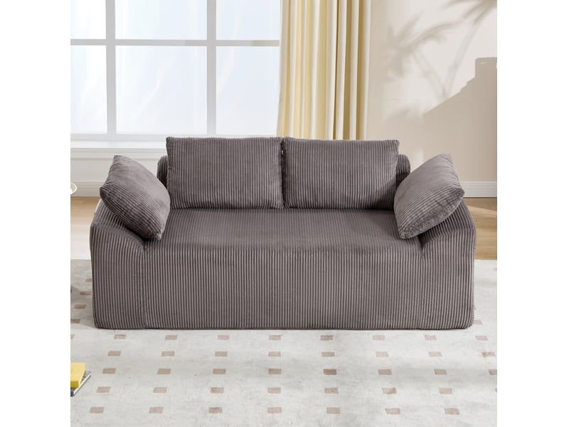 Canapé 2 places 170x86x60 cm avec accoudoirs arrondis, assise profonde, marron et gris - Conforama C