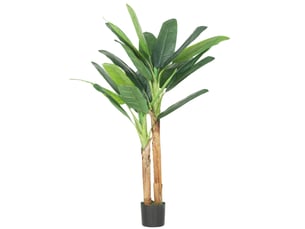 Bananier artificiel de 150 cm, plante décorative avec pot et 2 troncs, vert, idéal pour la maison, le bureau ou le salon.