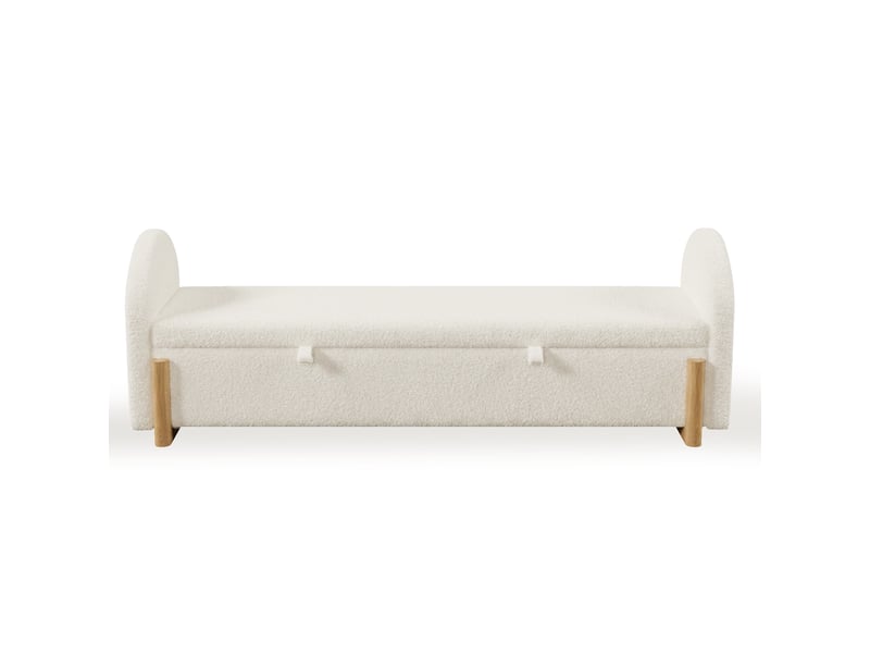  Banc coffre 166x47x61 cm blanc en chenille bouclette, rangement hydraulique avec fermeture amortie  - Conforama D