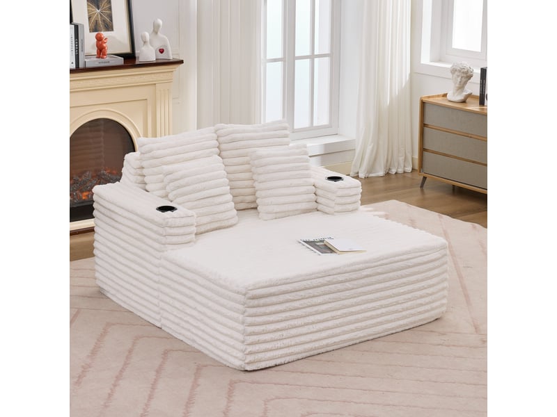  Méridienne oversize en fausse fourrure, fauteuil nuage avec porte-gobelet, canapé lounge  - Conforama D