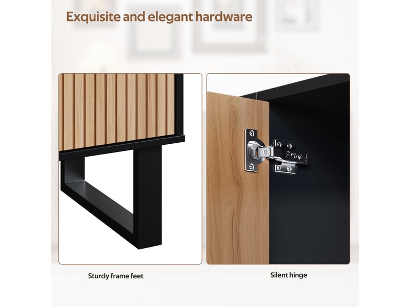  Buffet design contemporain noir et bois, meuble bas rangement 160x38x75 cm, structure métallique robuste  - Conforama R