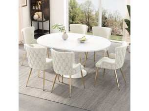 Lot de 6 chaises de salle à manger en velours beige avec piétement métal doré pour salon ou chambre