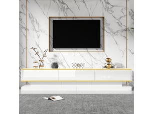 Meuble tv coloris blanc 200 cm <strong>MERAX</strong>  <strong>meuble tv blanc</strong>