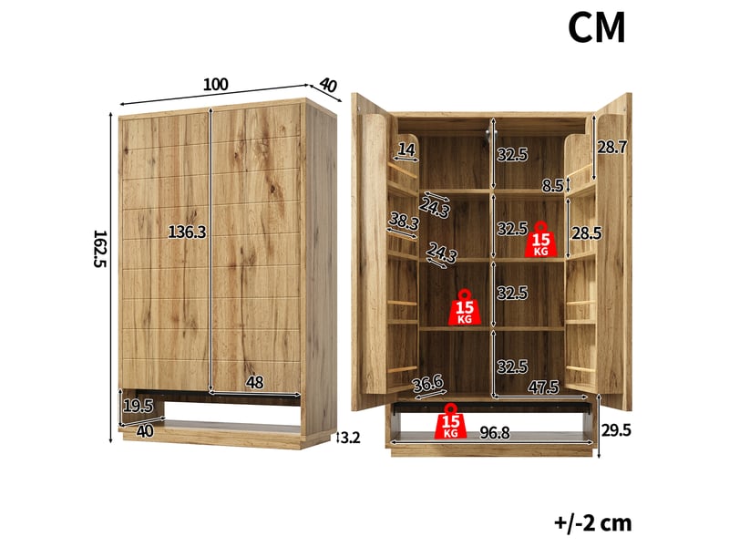  Armoire haute de cuisine 100 x 40 x 162,5 cm effet chêne, 8 niches, 2 portes push-to-open et rangement vertical anti-basculement pour cuisine  - Conforama D