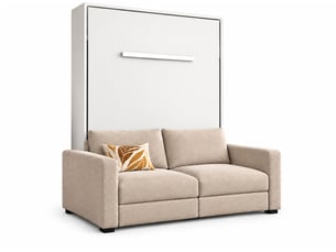 Lit escamotable vertical kimber avec canapé tissu intégré – le salon le jour, un vrai lit la nuit-120x200-cadre blanc-façade blanche-canapé beige