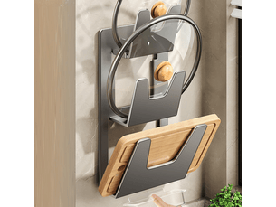 Support mural pour couvercles de casseroles avec plateau de drainage, support à double couche pour porte d'armoire, gris