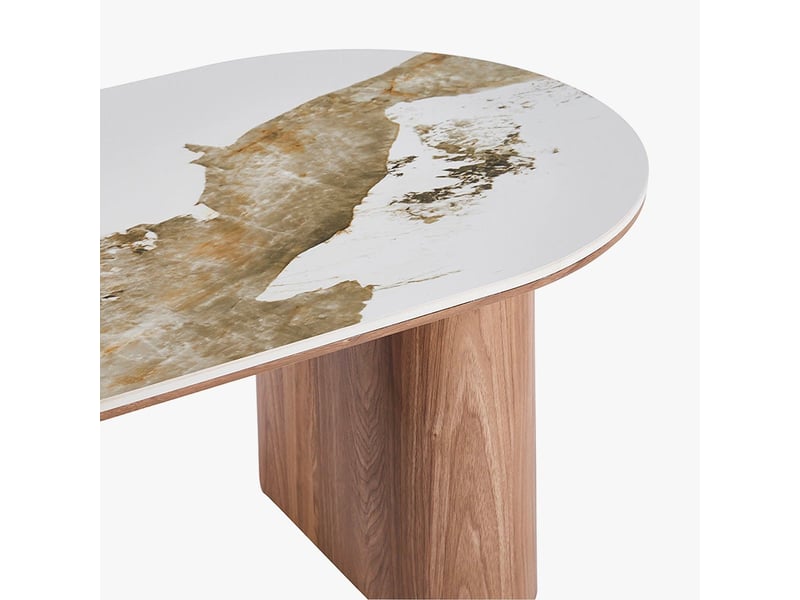  Table basse en pierre frittée blanc pieds couleur bois clair  - Conforama E
