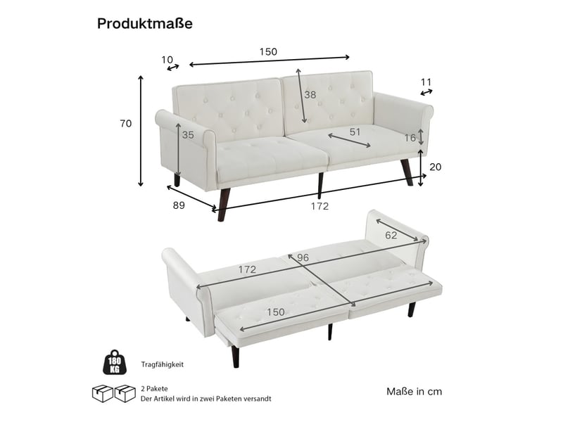  Canapé-lit 2 places convertible beige velours, dossiers réglables 5 positions DE-C-032-CBED-BG - Conforama A