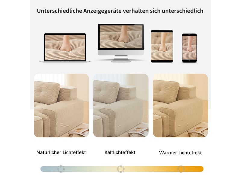  Canapé modulable 4 places en velours côtelé beige avec méridienne en l et assise profonde de 74 cm  - Conforama R