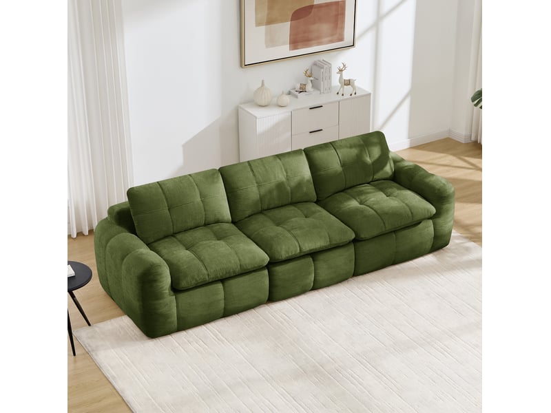  Canapé modulaire 3 places sans cadre avec assise ergonomique et matelassage quadrillé en chenille vert  - Conforama B