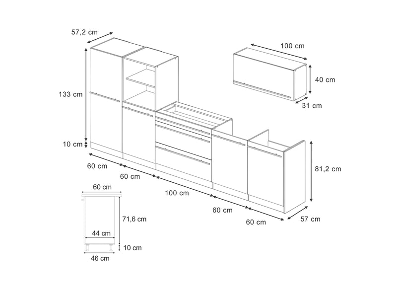  Vicco cuisine, blanc campagneanthracite, 340cm plan de travail marbre  - Conforama B